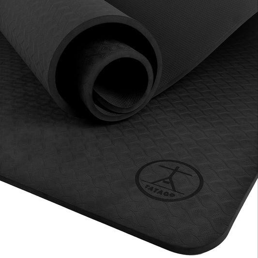 10mm extra thick yoga mat XL 84×30 with non-slip textured surface and deep cushioning, premium large thick exercise mat in black.