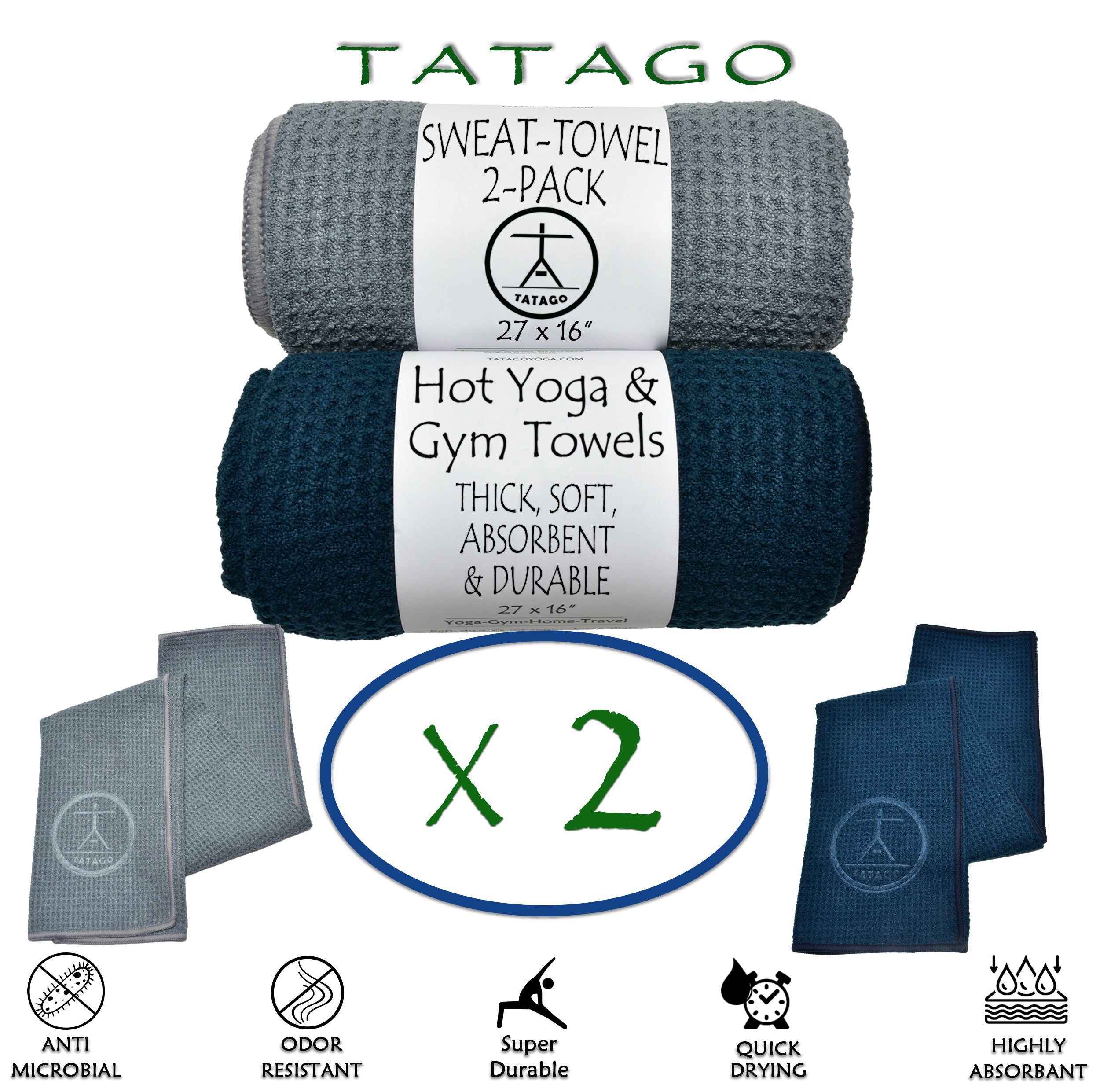Best exercise towels 2-pack for hot yoga and gym, thick and durable
