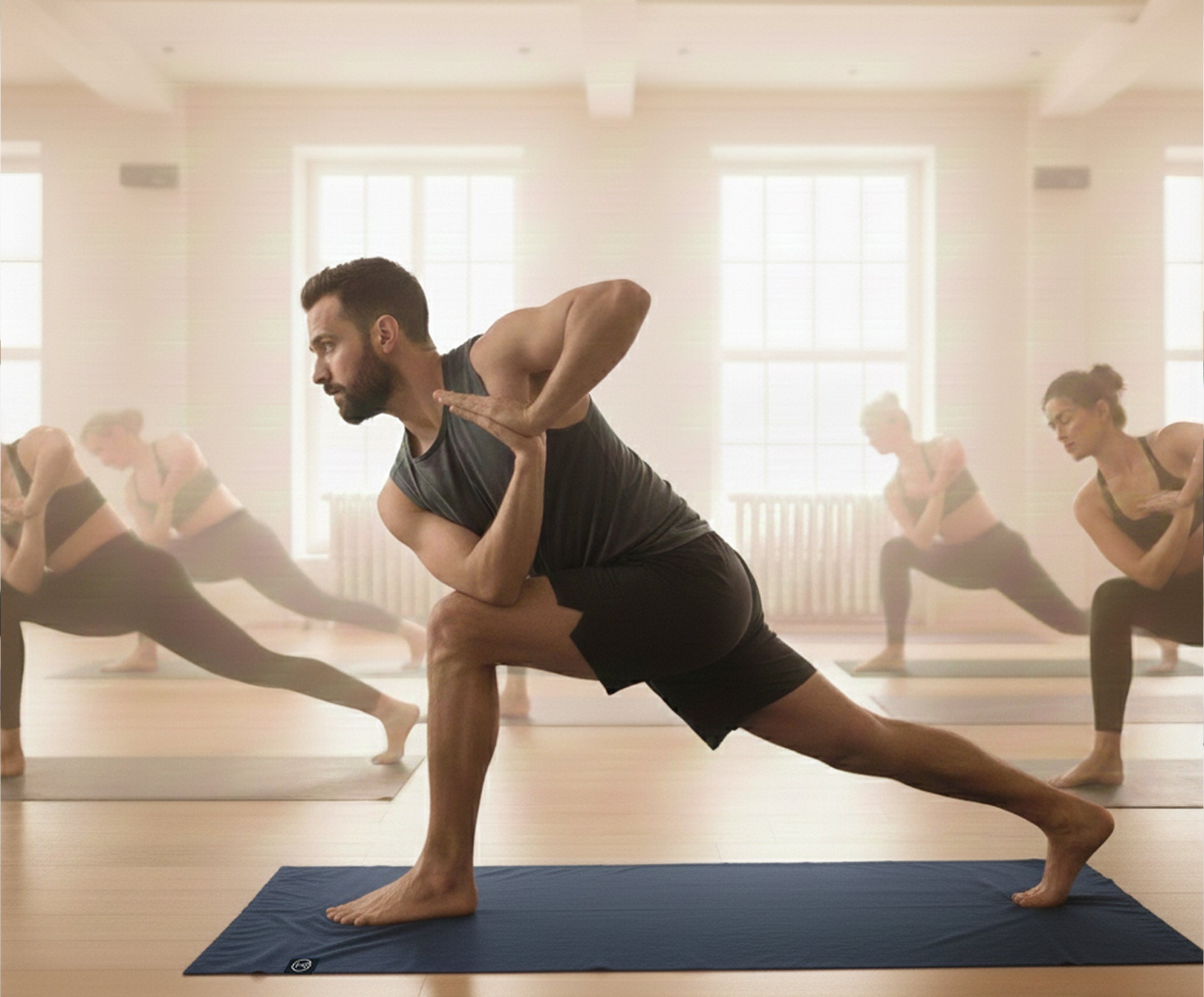 Bikram yoga towel mat used during heated yoga class (Oceanic Blue)