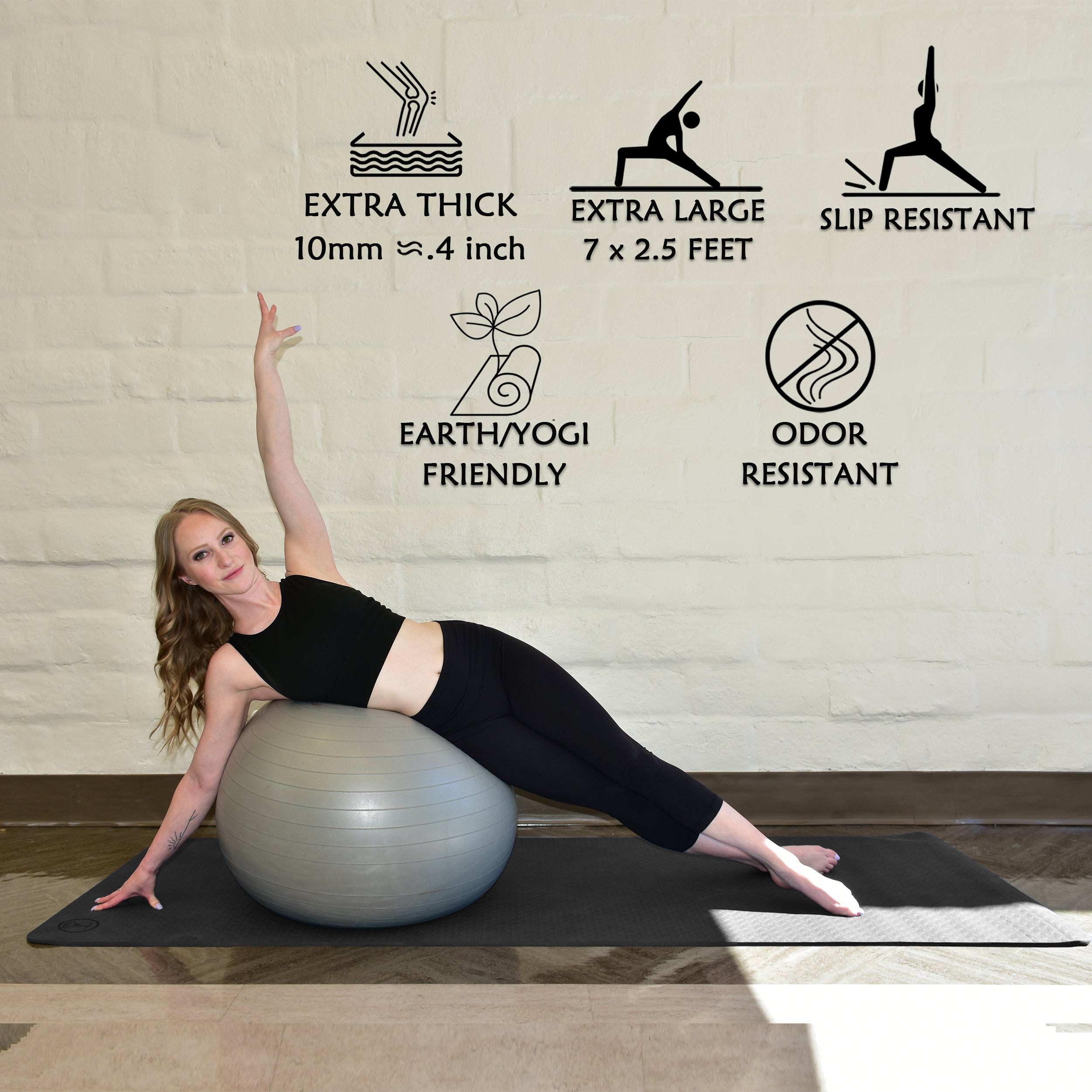 Woman on extra large extra thick non-slip eco-friendly yoga mat 10 mm thick workout mat for home and studio