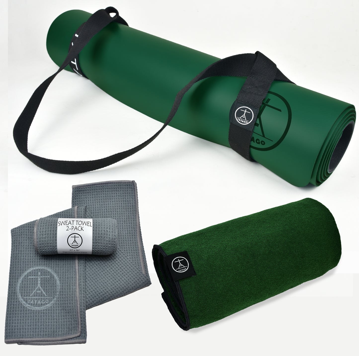 extra large yoga mat bundle with hot yoga towel, non slip yoga mat, gym sweat towels, pilates accessories, stretching strap for bikram and heated workouts