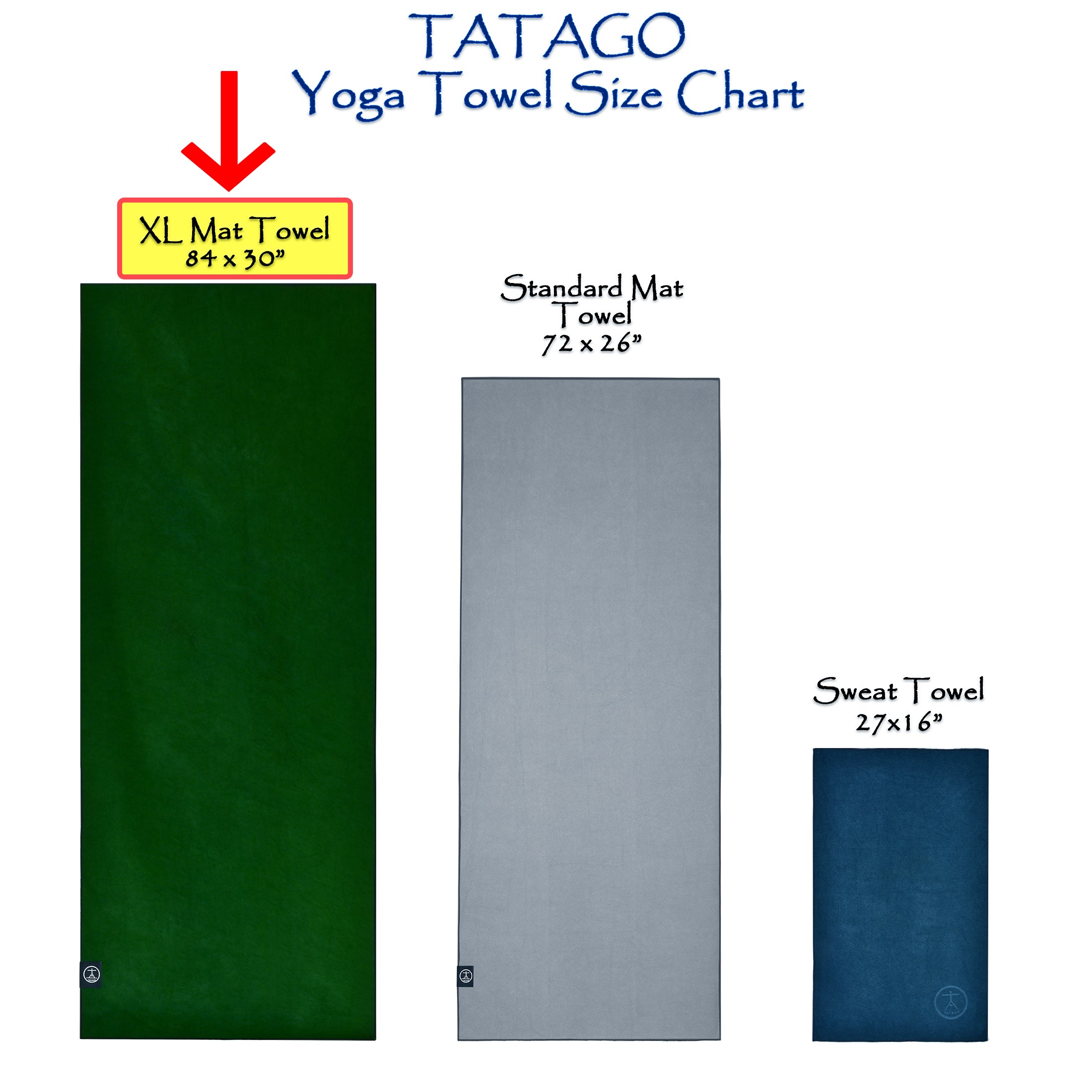 Extra-large yoga towel size chart compared to standard yoga mat towel - Forrest Green