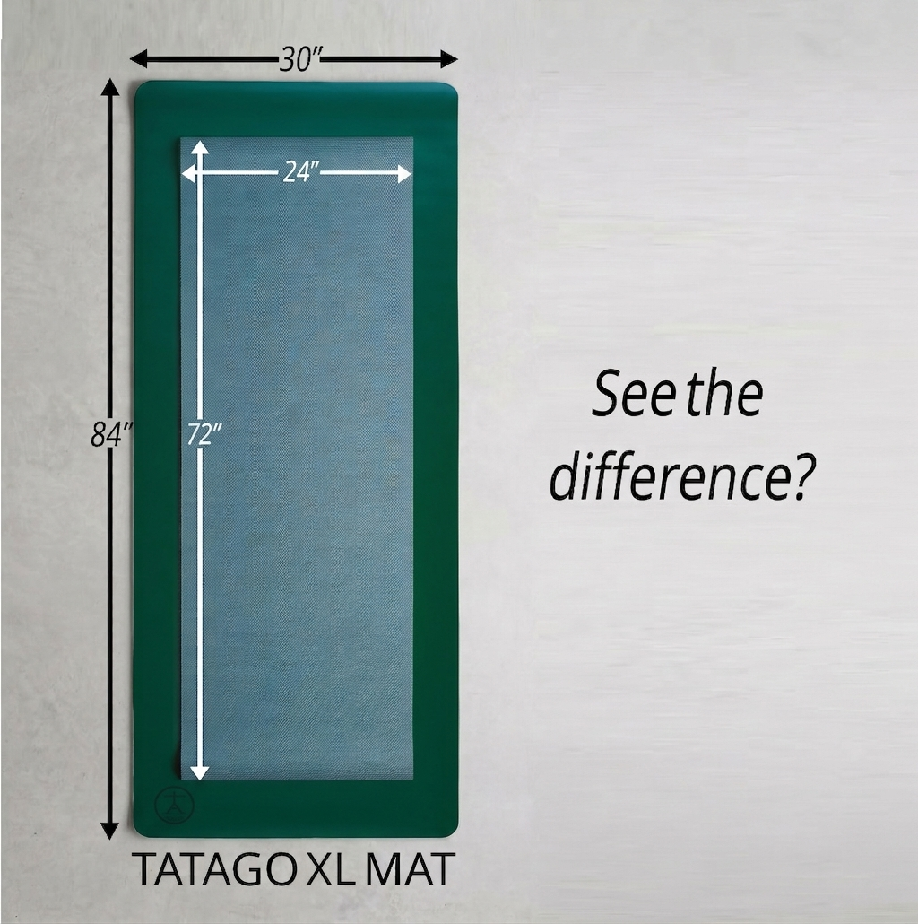 Extra-long yoga mat shown with height reference for tall people - Green