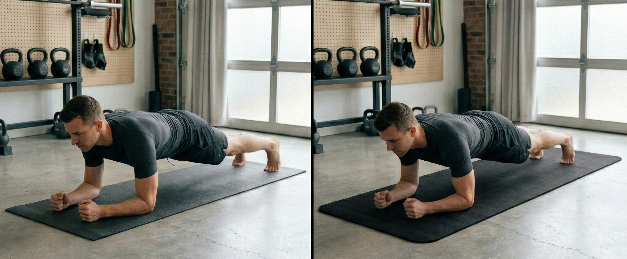 Standard vs extra large yoga mat size comparison in home gym plank