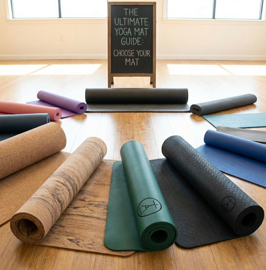 Yoga mat guide with extra large yoga mats thick and big, in a circle.