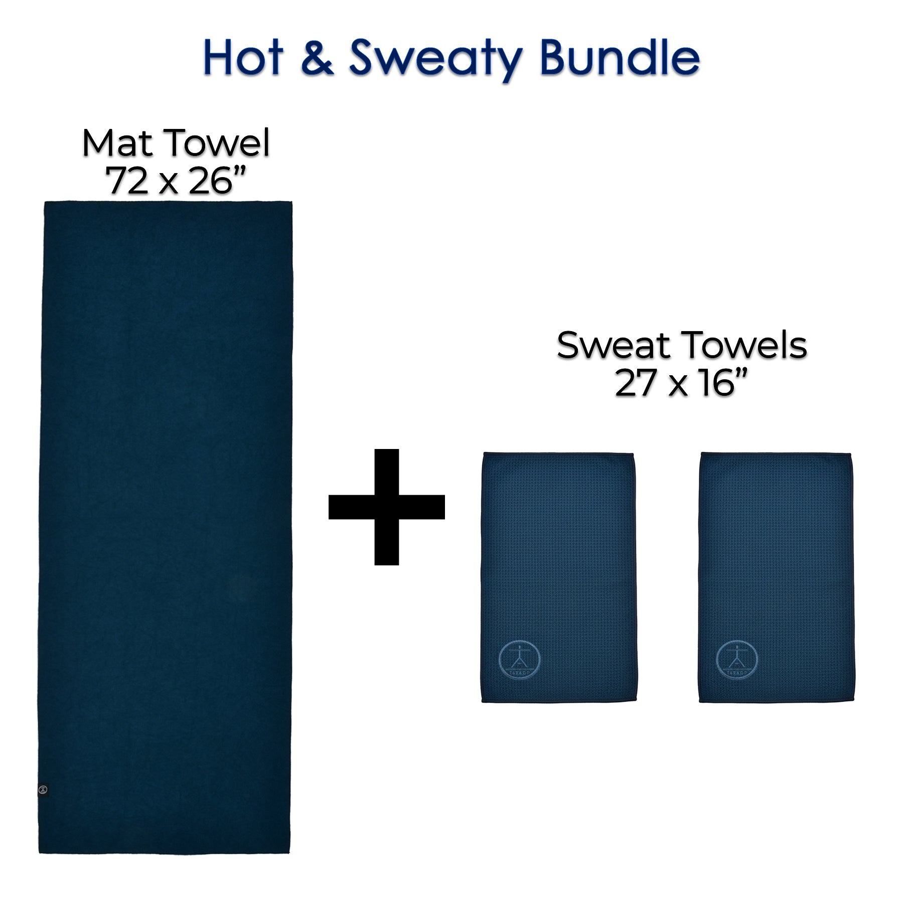 72" Yoga Mat Towel and 2 Sweat Towels on a white background (Oceanic Blue)
