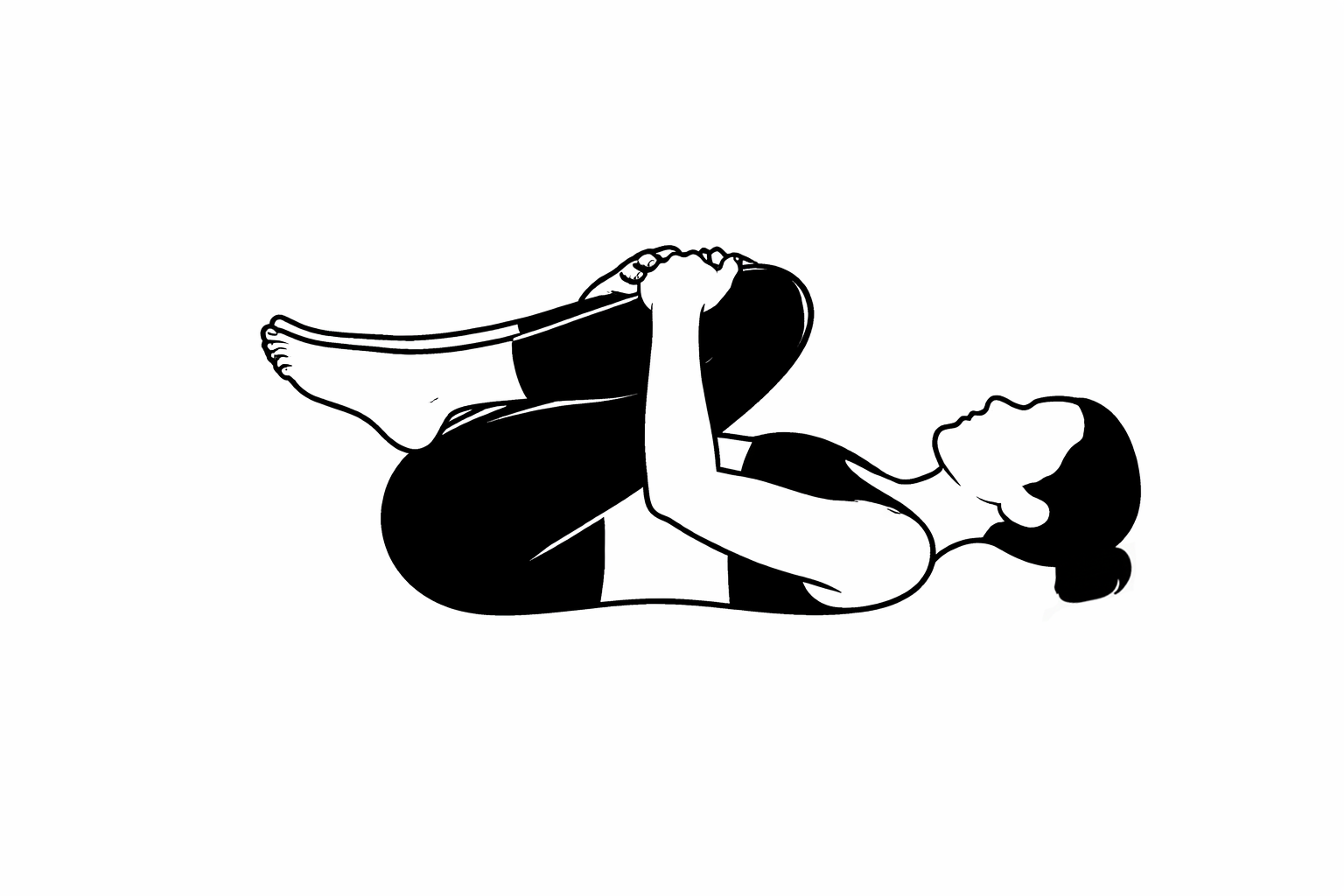 Woman on her back pulling both knees to her chest for a back stretch.