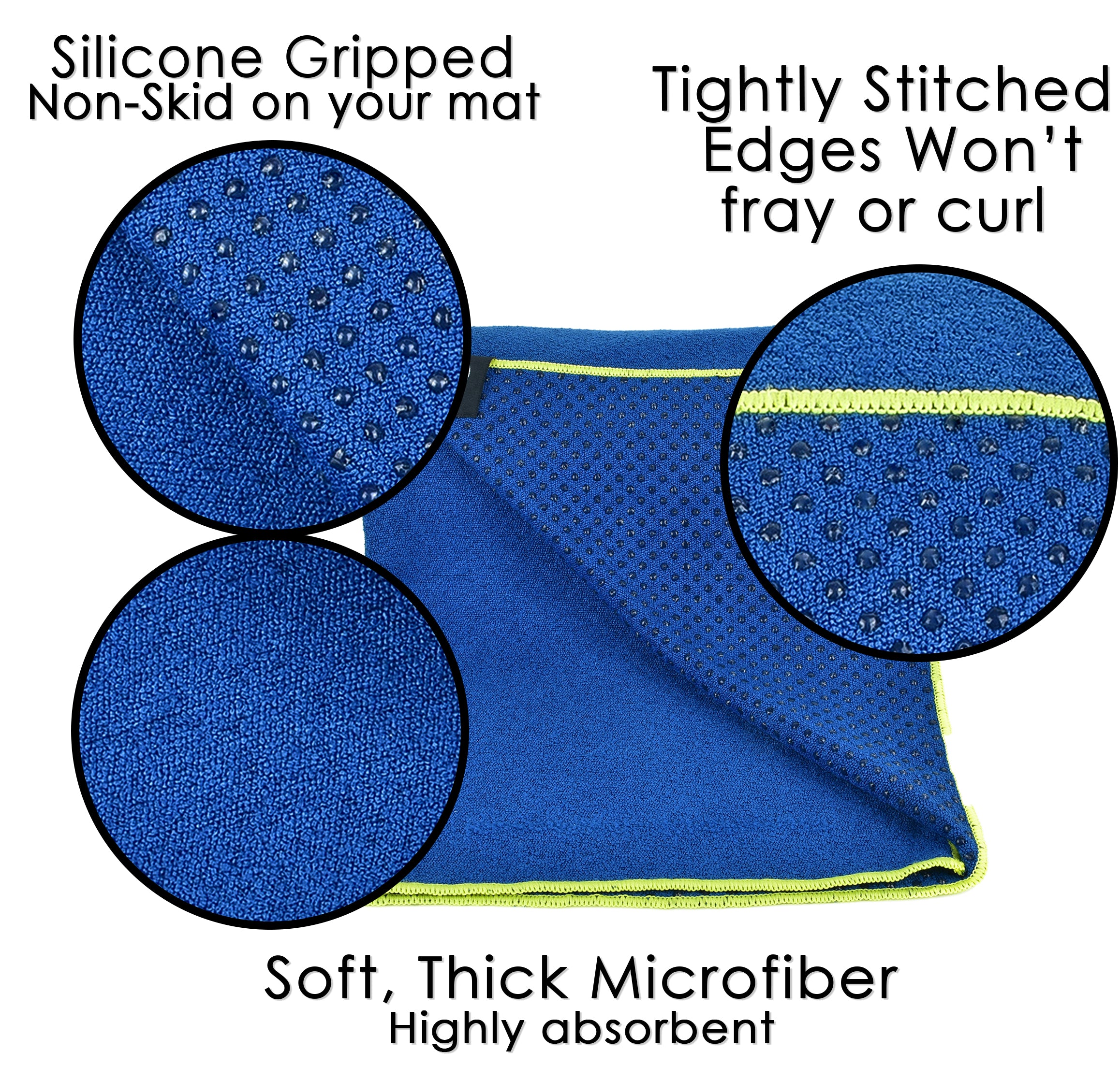 Long yoga towel with grip showing non-slip silicone backing - Cobalt Blue