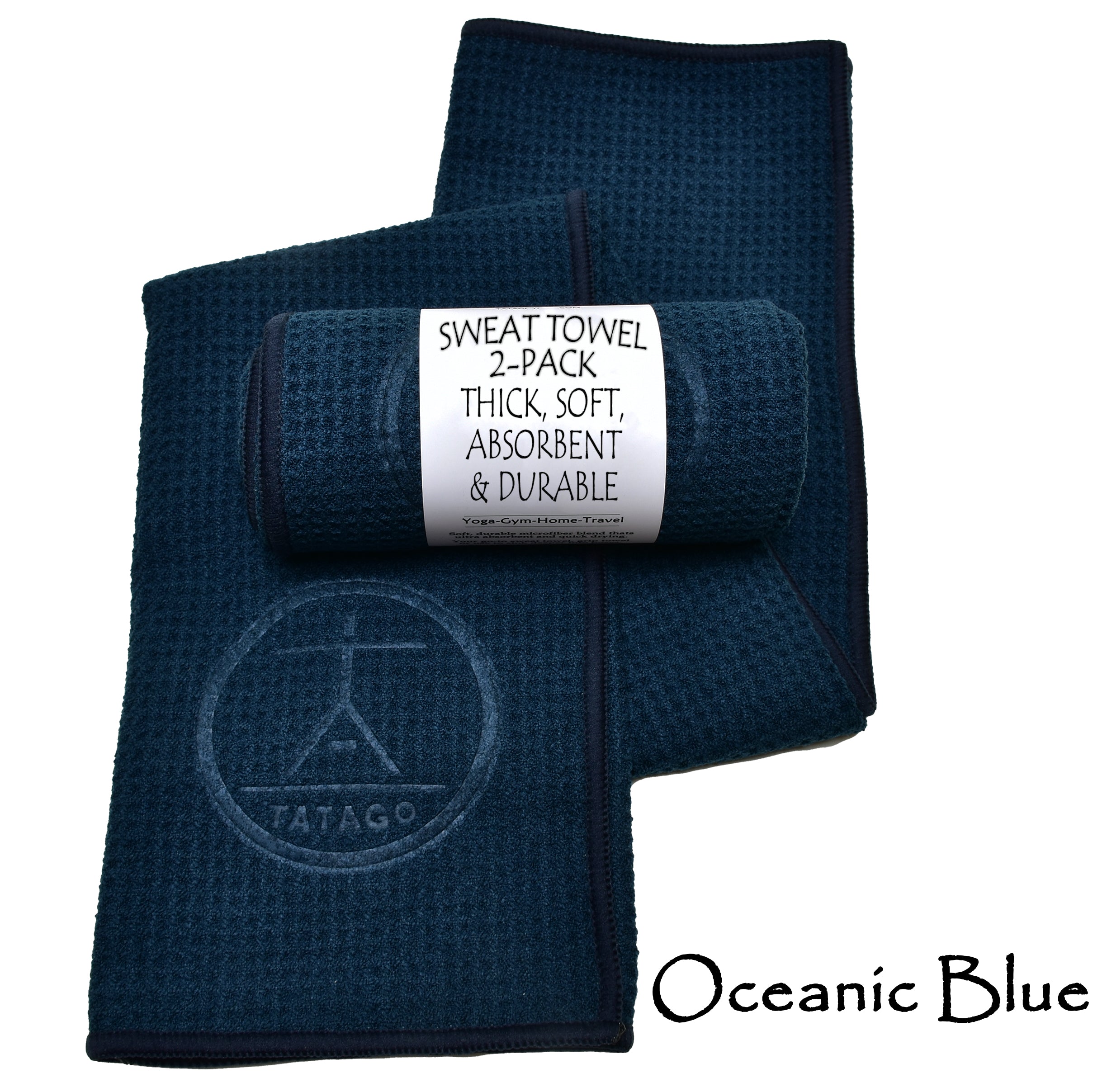 2 Pack blue microfiber sweat towels with a waffle texture. Oceanic Blue (2-Pack)