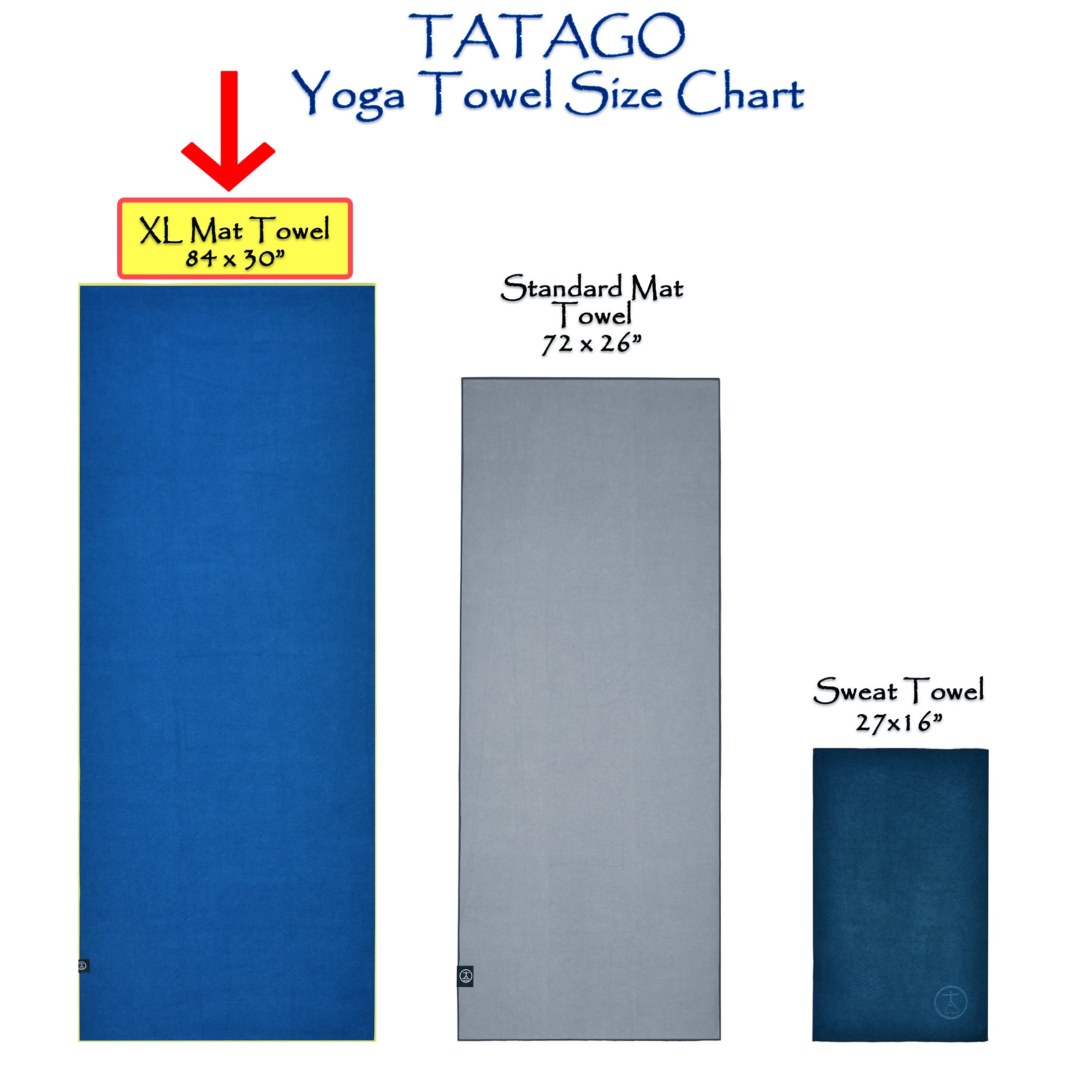 Extra Long microfiber yoga mat towel compared to standard mat towel - Cobalt Blue