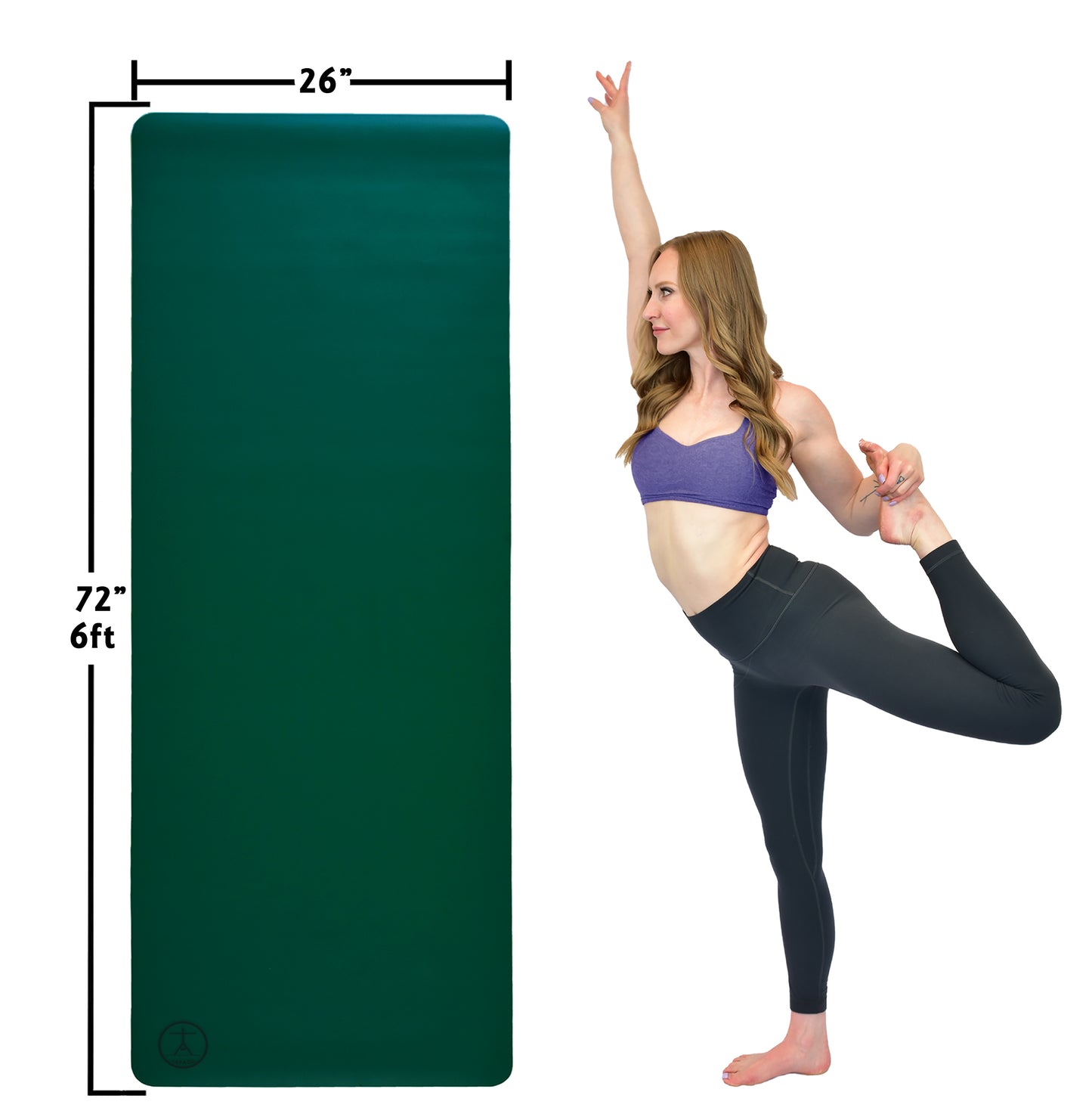 Natural rubber hot yoga mat shown full length with non-slip surface, ideal for Ashtanga, hot Pilates, and heated yoga sessions.