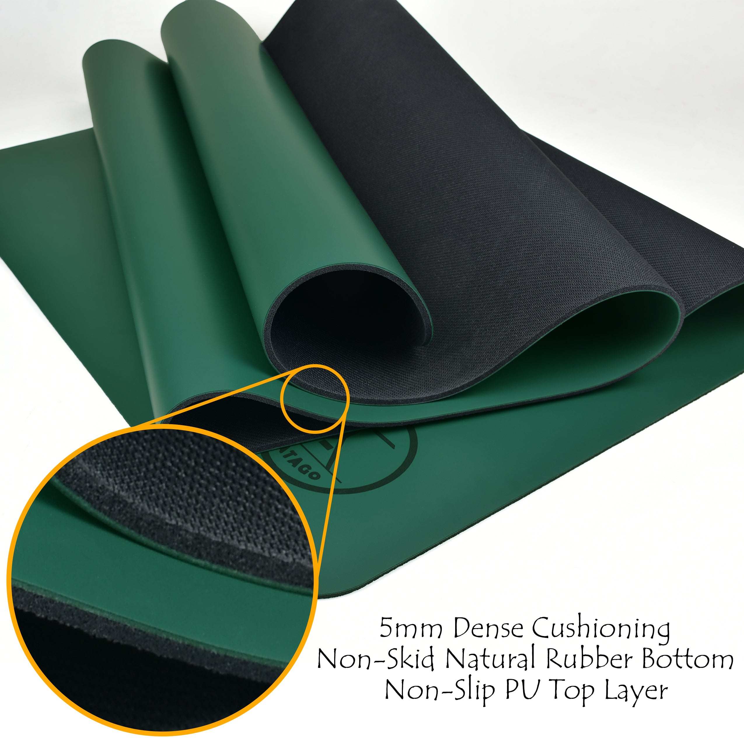 Non-slip yoga mat showing textured grip and dense cushioning - Green