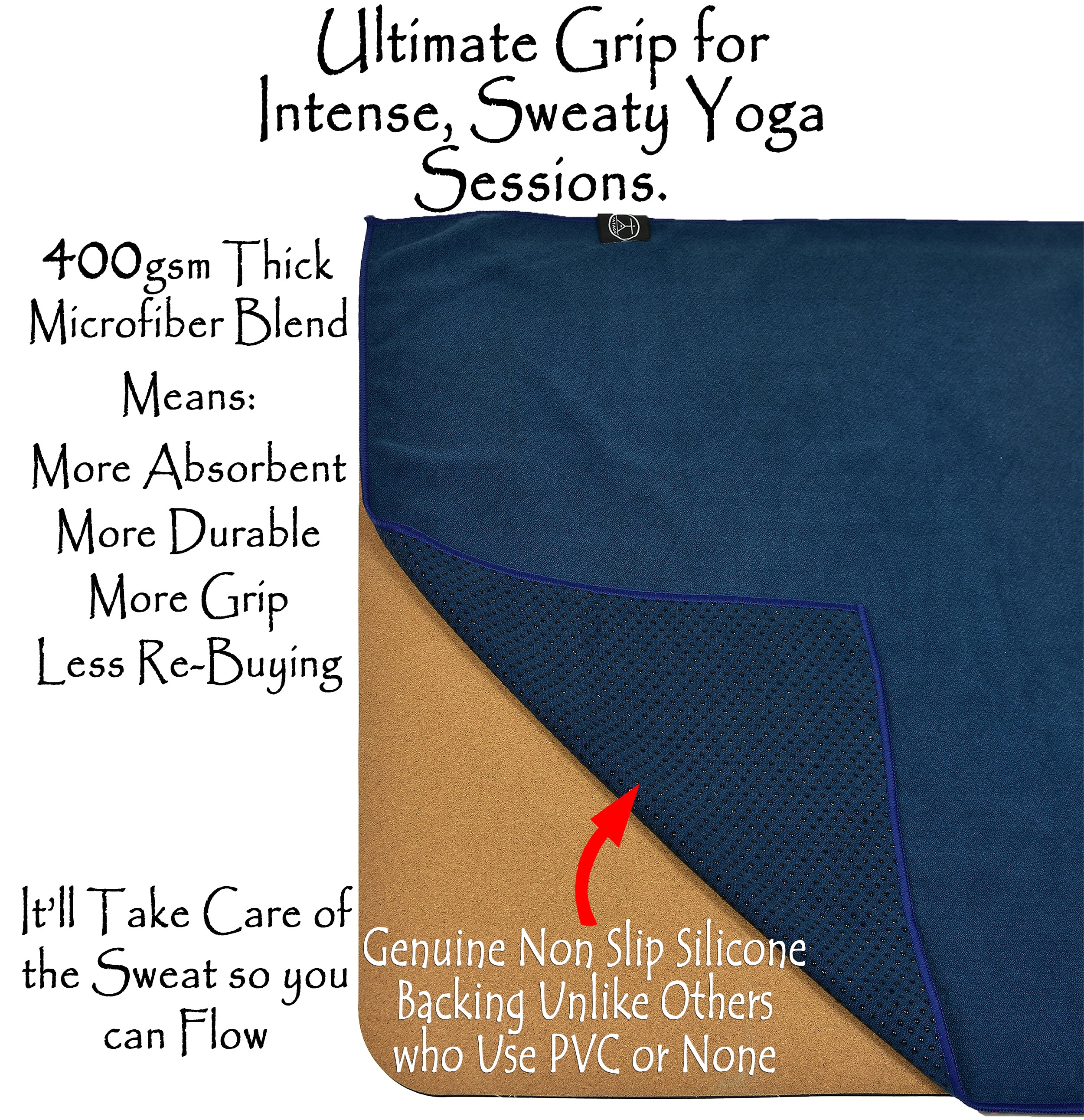 Close-up of non-slip yoga towel with high-density microfiber for hot Pilates towel and sweaty hot yoga flows.