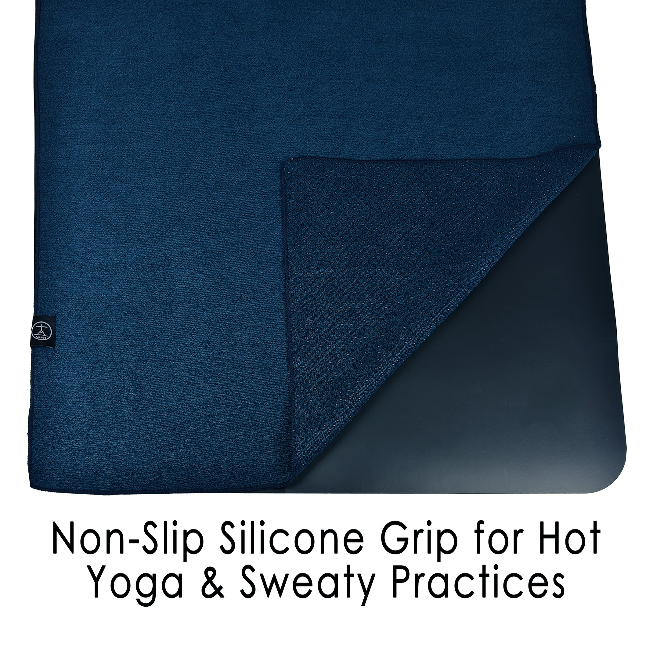 Non-slip yoga towel laid over yoga mat (Oceanic Blue)