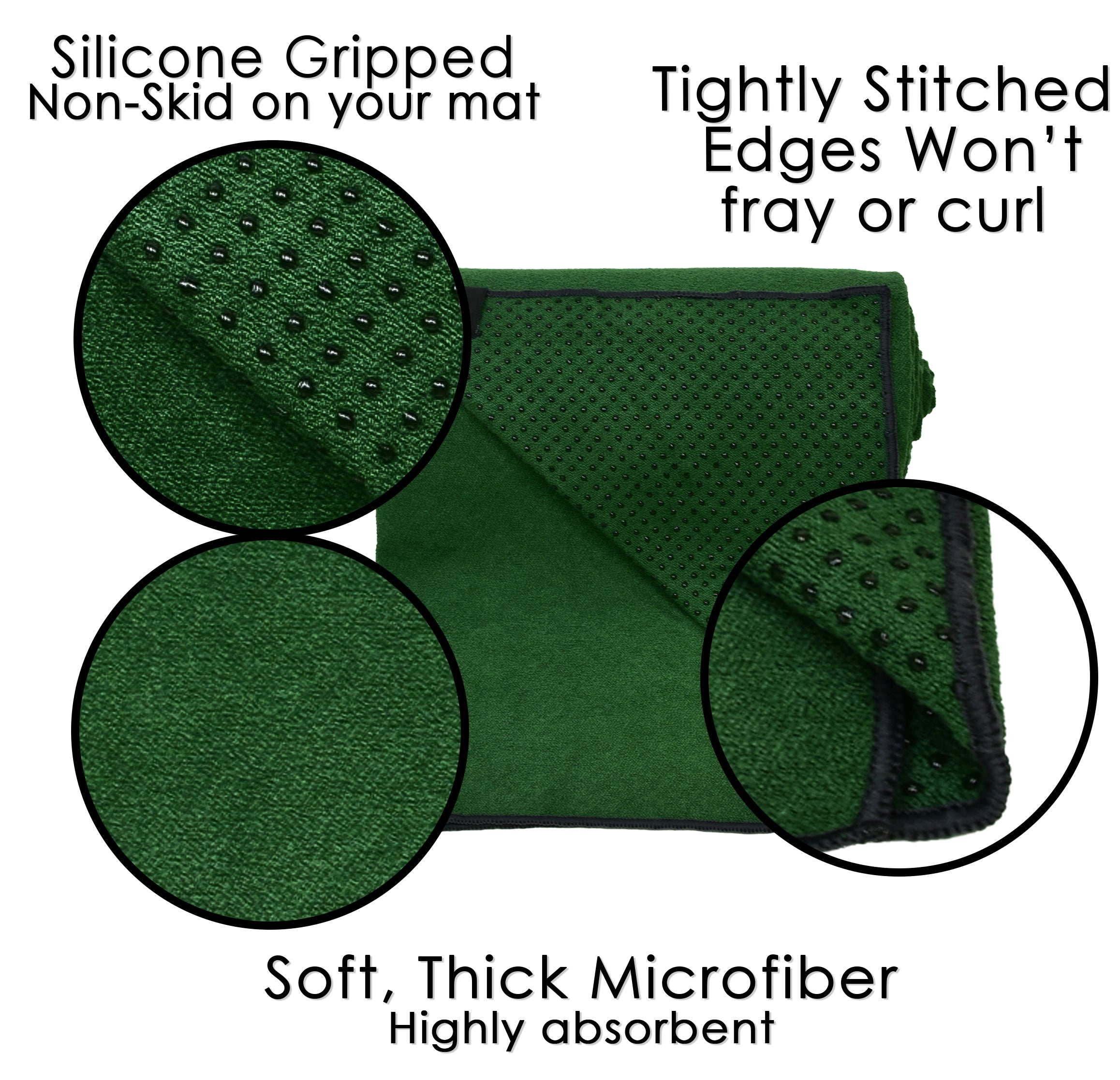 Non-slip yoga towel with grip and microfiber yoga towel surface - Forrest Green