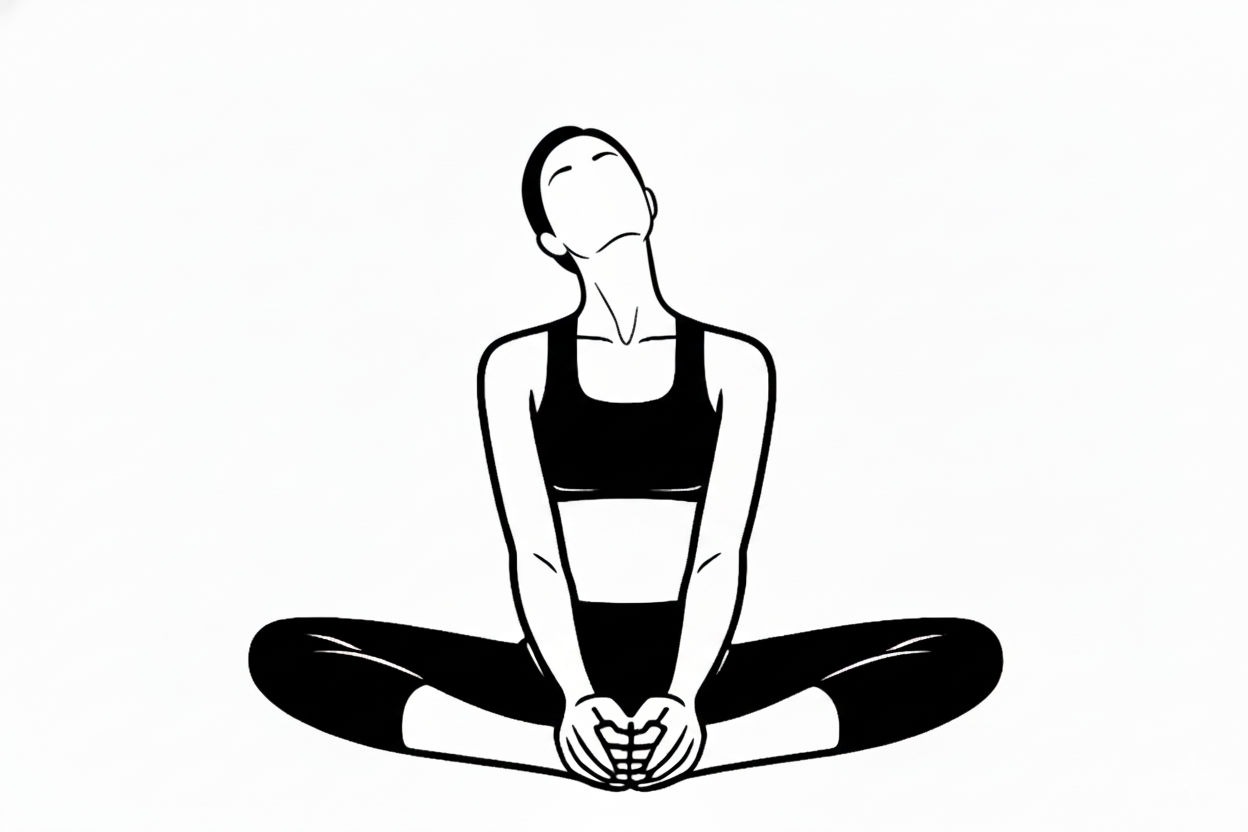 Woman in a seated butterfly stretch holding her feet.