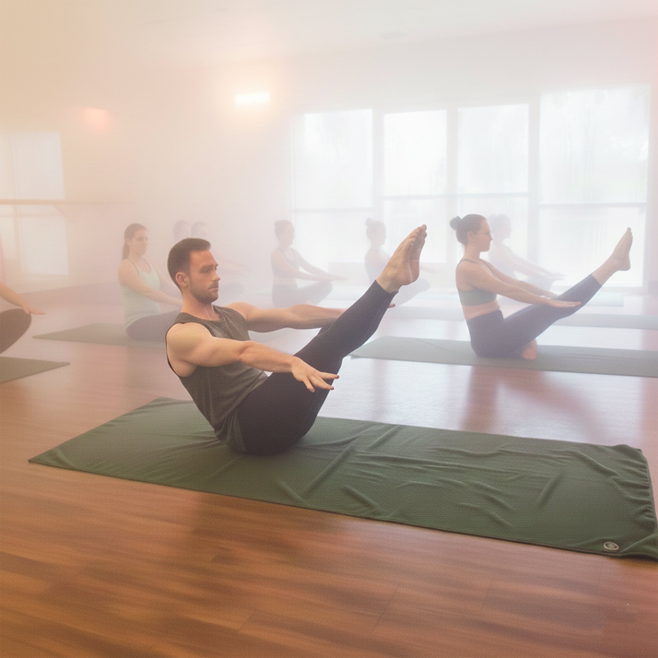 extra large Bikram yoga towel mat used during practice - Forrest Green