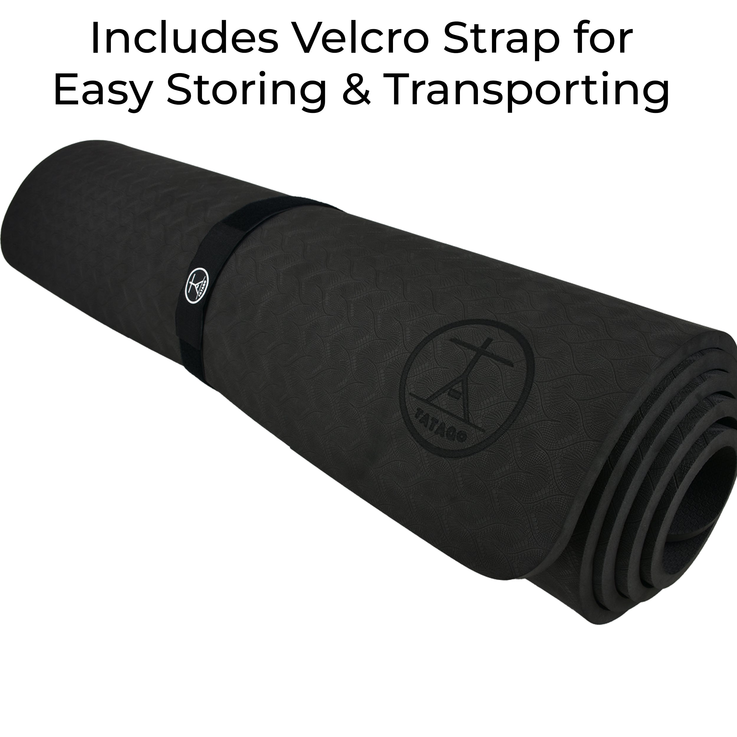 Rolled extra large yoga mat secured with carry strap
