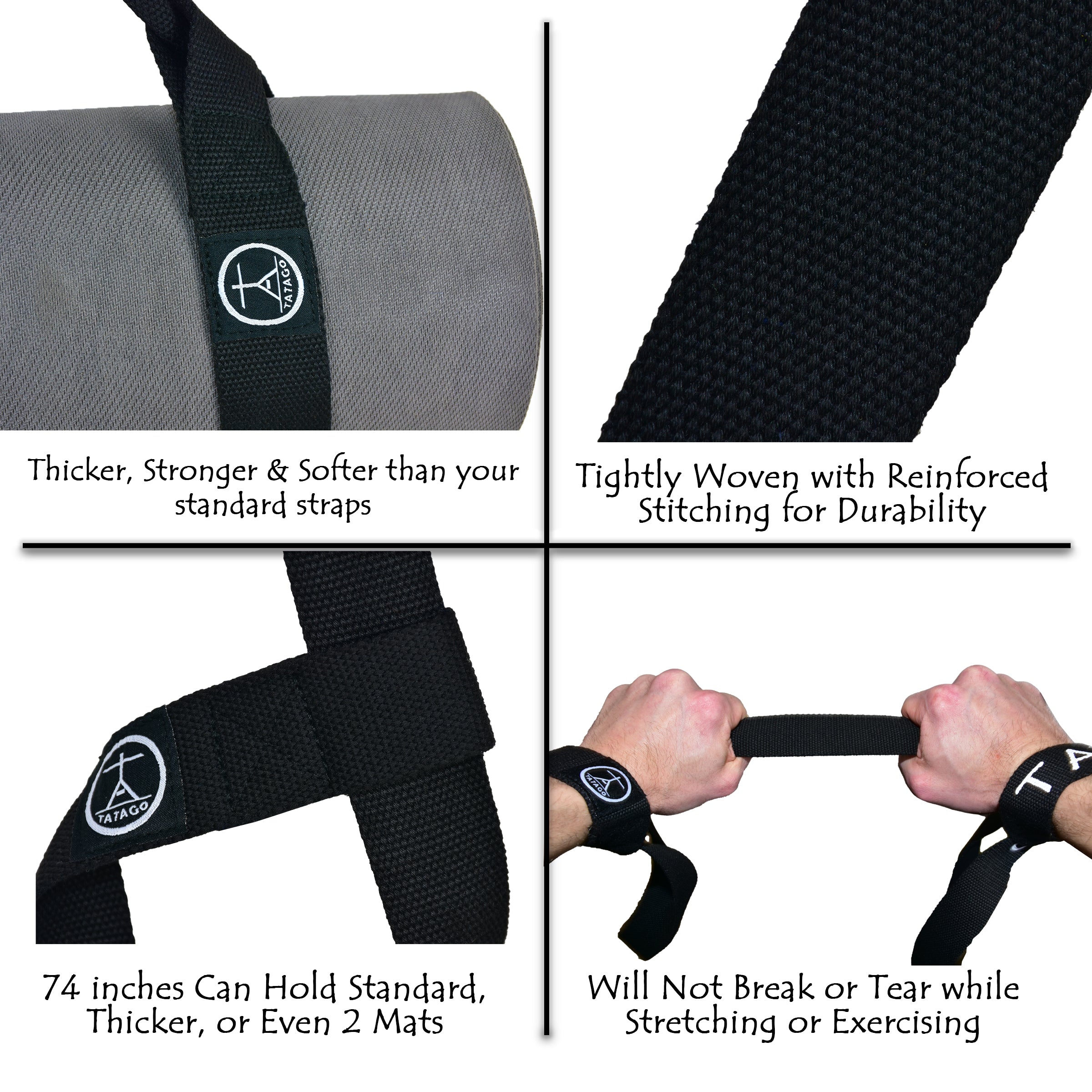 Close-up of yoga straps with loops - Black