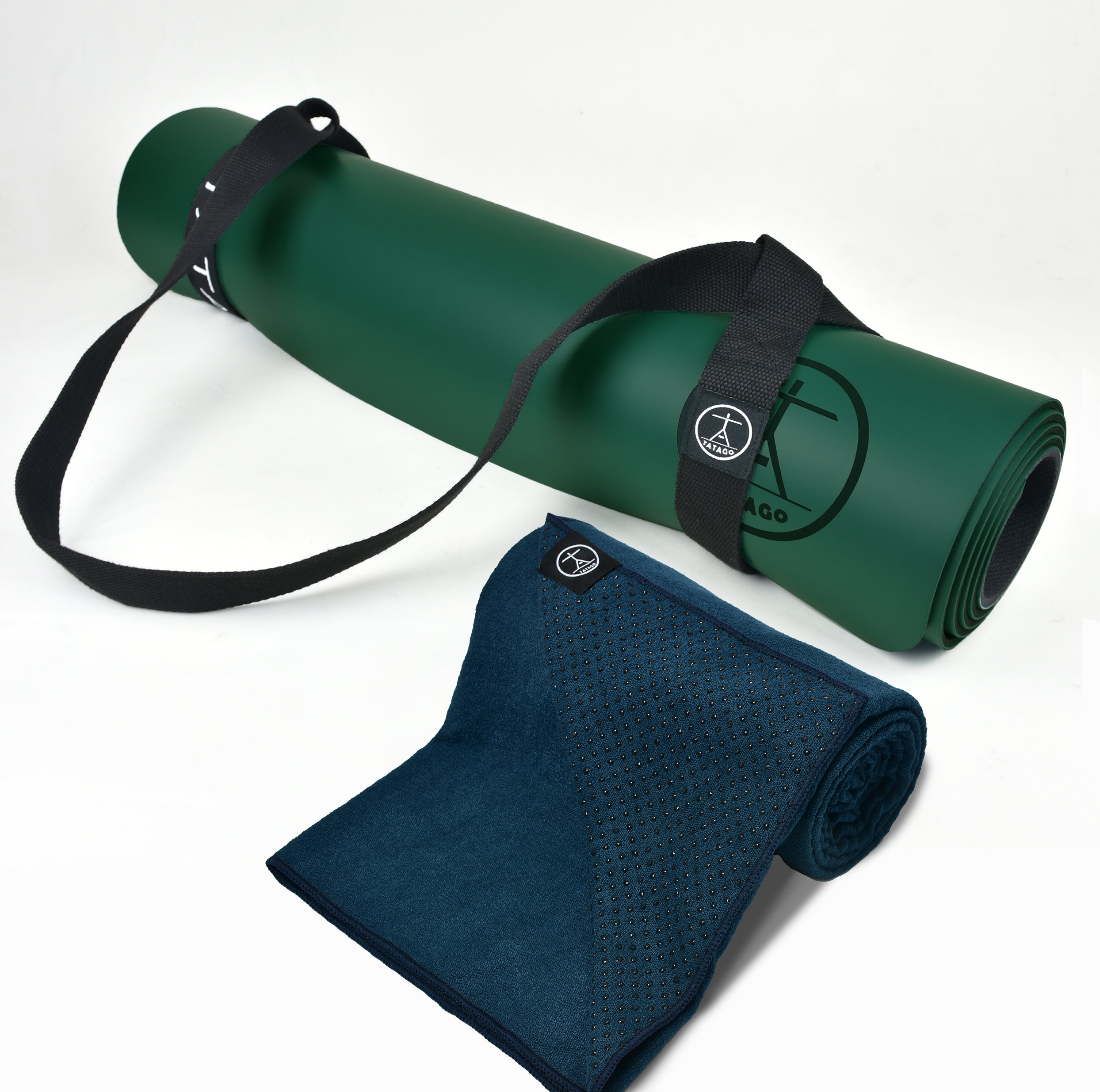 best yoga mat for hot yoga non slip and non toxic with yoga towel with dots on white background