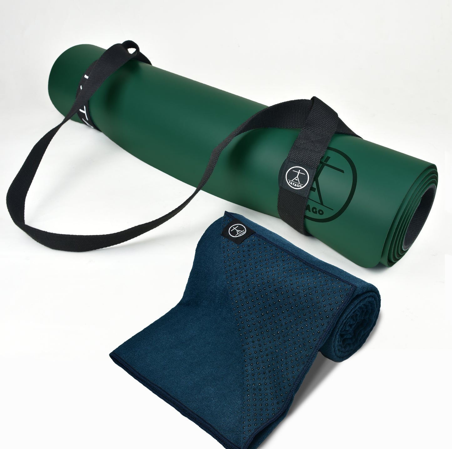 best yoga mat for hot yoga non slip and non toxic with yoga towel with dots on white background