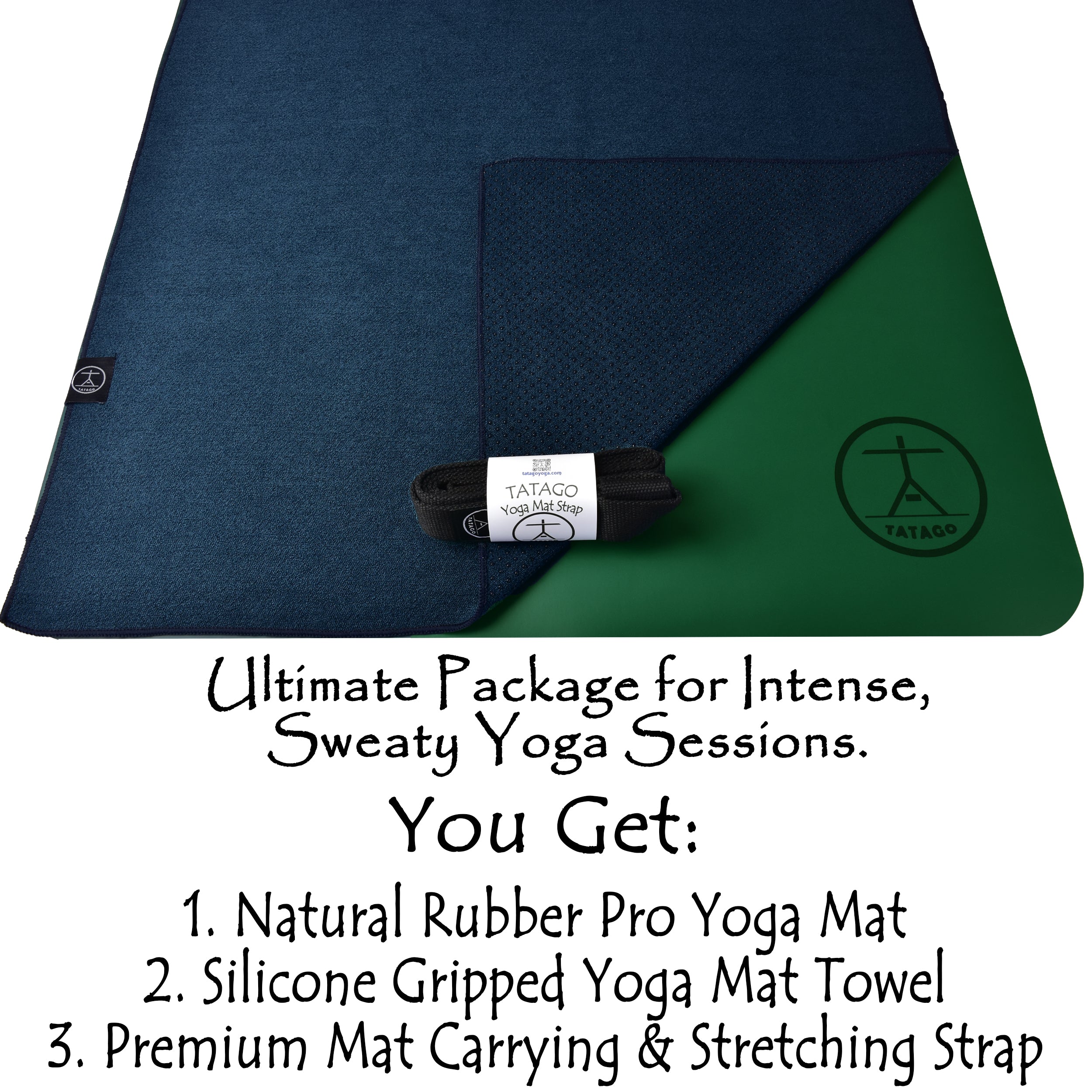 Premium yoga kit featuring a natural rubber mat and grip towel designed for hot vinyasa, core training, and heated flows.