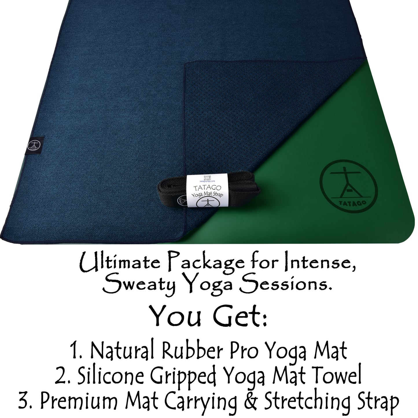Premium yoga kit featuring a natural rubber mat and grip towel designed for hot vinyasa, core training, and heated flows.