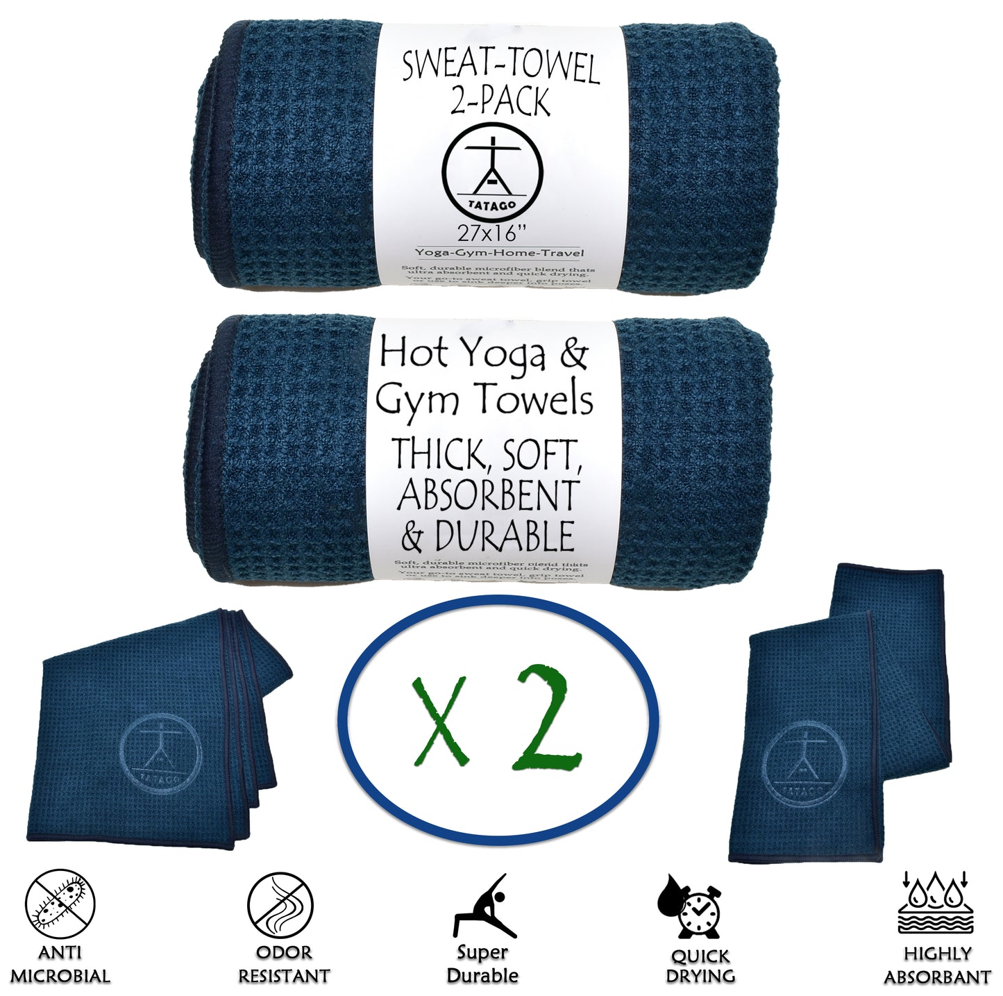 quick-dry-microfiber cooling towels for sweat 2-pack with call-outs - Oceanic Blue (2-Pack) 