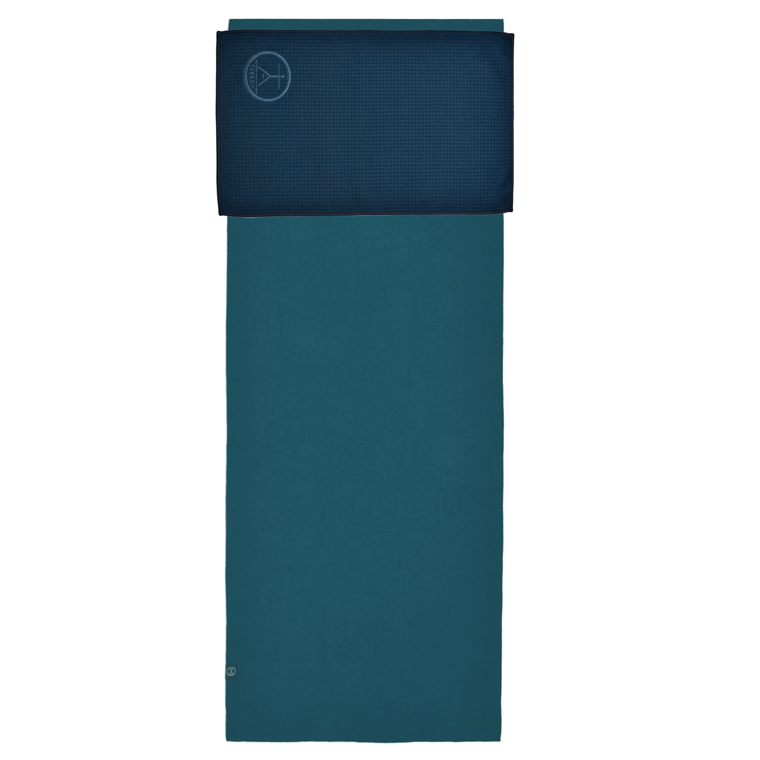 A yoga towel for sweat on a yoga mat to show size comparrision. Blue (2-Pack)